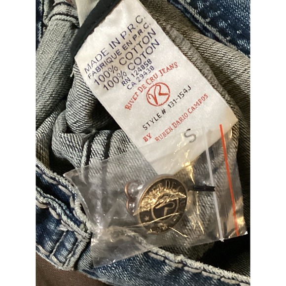 Rivet de Cru Classic Denim Jacket Long Sleeve Button Distressed Men's Small, NWT - Picture 10 of 11